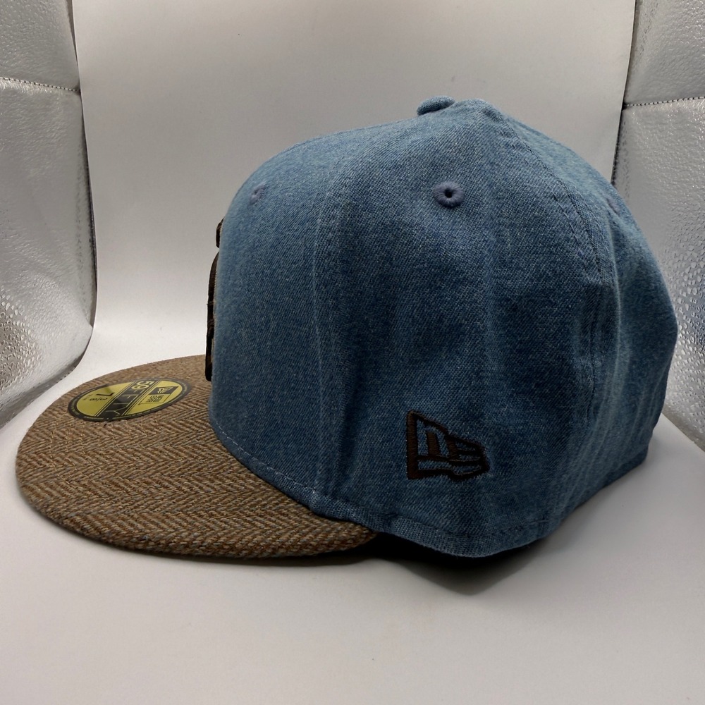 New Era 59FIFTY Chicago White Sox Fitted Hat 7 3/8 Denim Herringbone Blue Brown - Picture 2 of 5